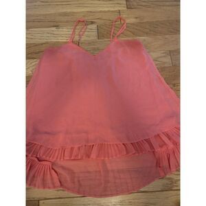 White House Black Market women's pink sheer spaghetti strap ruffled hem blouse S